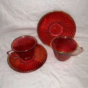 VINTAGE Pink Glass Teacups & Saucers